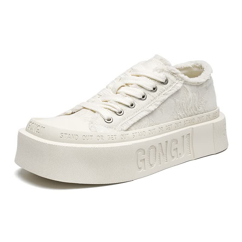 共迹gongji【于文文同款】25秋季新款女鞋方头帆布鞋厚底增高小白鞋休闲板鞋 象牙白 /偏大一码 35 （228mm）