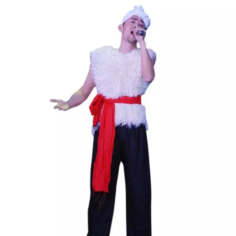 【速发】陕北民歌服装男演出服腰鼓秧歌舞蹈农民白头巾王小二游击队红