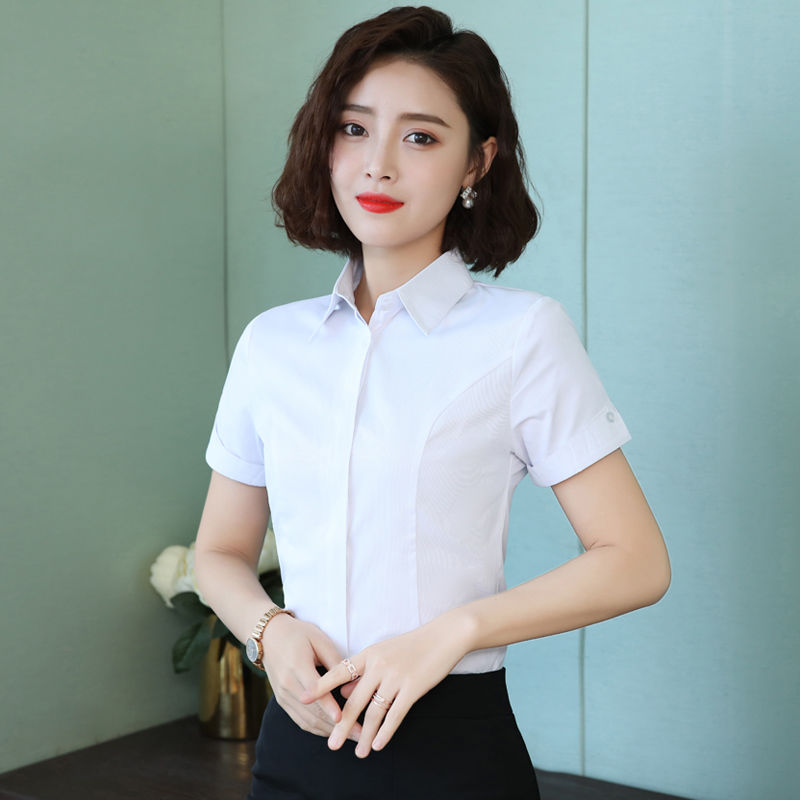 元乐申短袖白衬衫职业套装女夏两新款夏季工作服正装女面试套装 白色