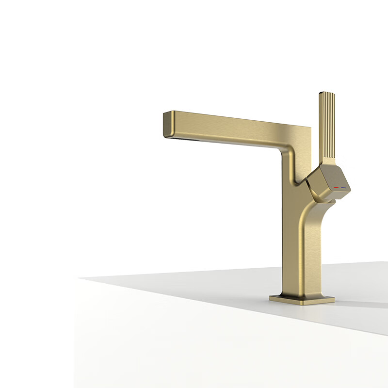 奥罗登 高端方系单孔单把冷热面盆龙头6801系列 拉丝金