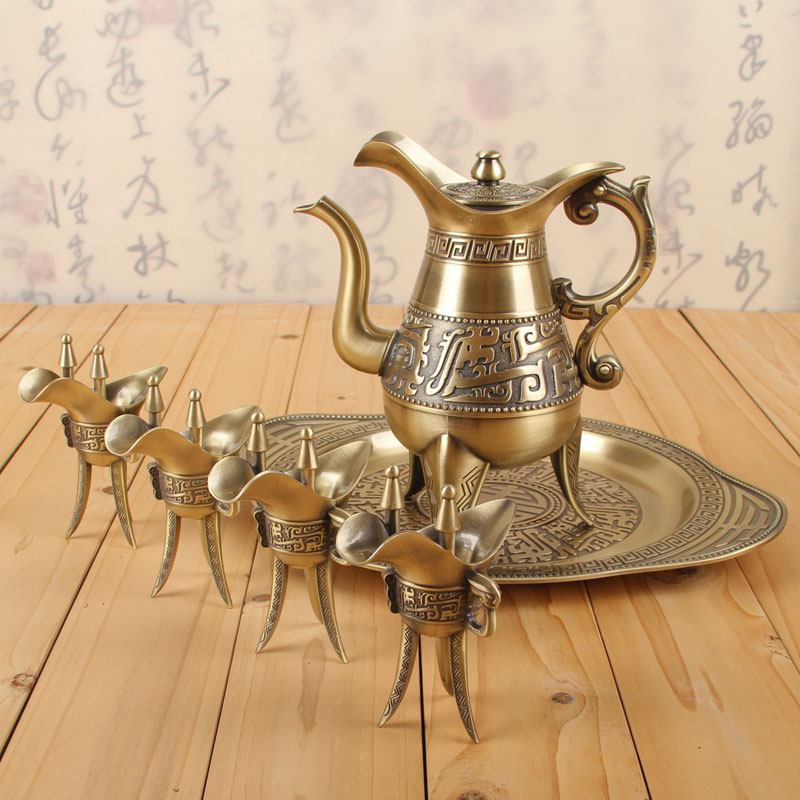 临宝得乐青铜酒具套装分酒器中式家用白酒壶仿古酒杯高脚杯酒樽礼盒装