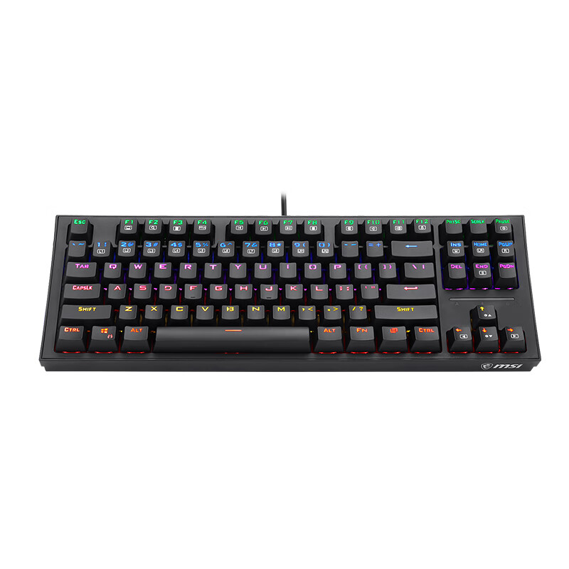  微星（MSI）GK50Z MINI 机械键盘 红轴 RGB光效 有线 游戏电竞办公键盘 87键 吃鸡键盘 黑色 