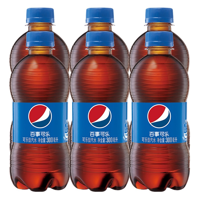 百事可乐  碳酸饮料可乐 饮料 百事瓶装可乐300ml*6瓶 pc瓶装