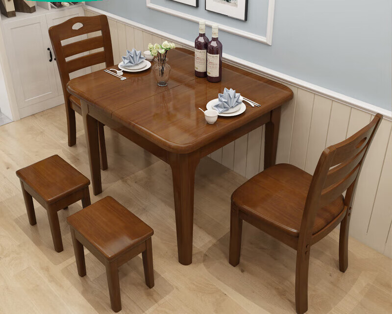 实木伸缩餐桌椅组合家用饭桌折叠吃饭桌子长方形 款式和颜色备注留言