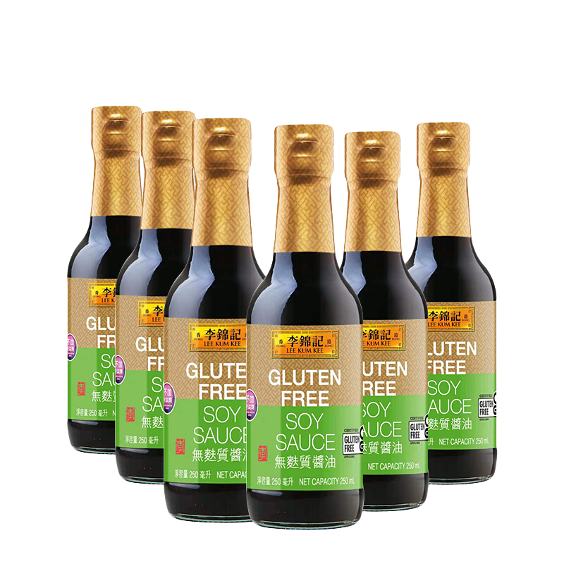 李锦记（LEE KUM KEE）无麸质酱油 港版 GFCO认证 不含小麦 非转基黄豆 香港豉油生抽 无麸质酱油6x250ml