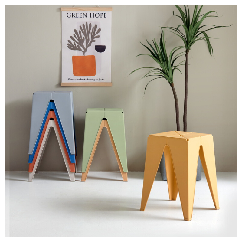 从野家具加厚塑料凳子家用餐凳胶凳简约方凳创意板凳高凳可叠放结实椅子 黄色 承重500斤