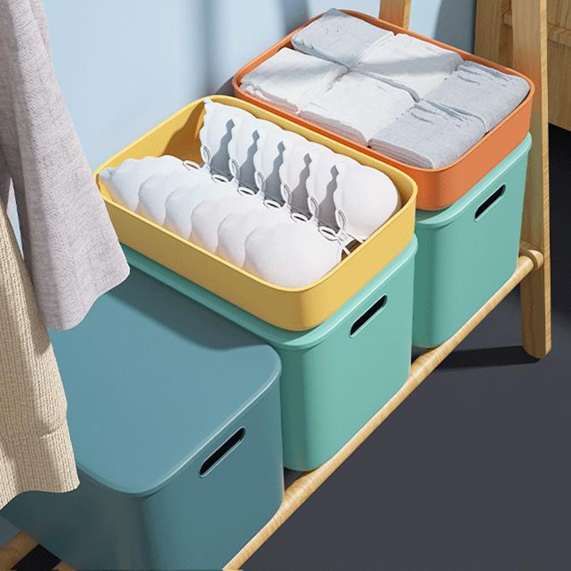 映季塑料收纳箱办公室桌面杂物整理储物箱衣物玩具箱子化妆品收纳盒子 高款中号静谧蓝 见主图