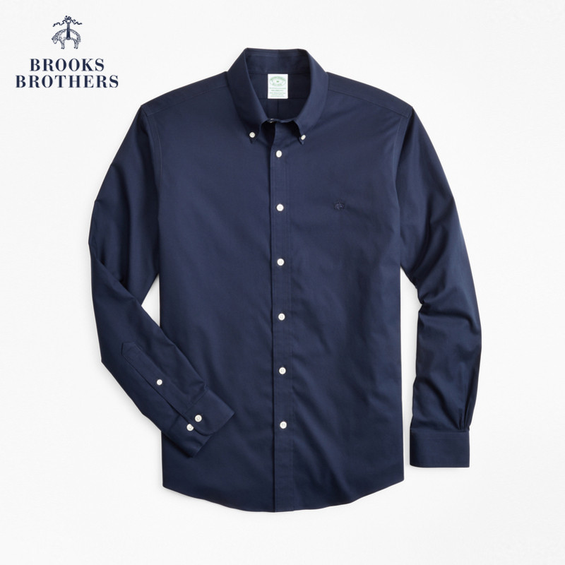 布克兄弟（BrooksBrothers） 男士牛津纺免烫logo款修身衬衫商务通勤 4004-藏青色 M