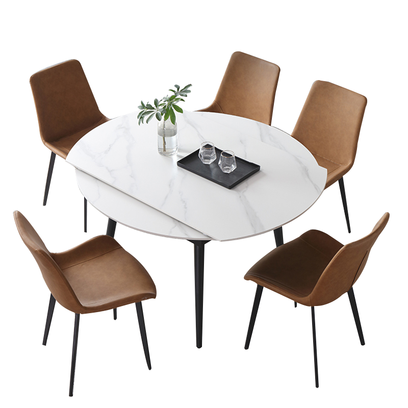 初岛 意式极简可伸缩折叠岩板餐桌椅组合北欧小户型饭桌家用可变方圆桌6004#MF 1.3m伸缩圆餐桌