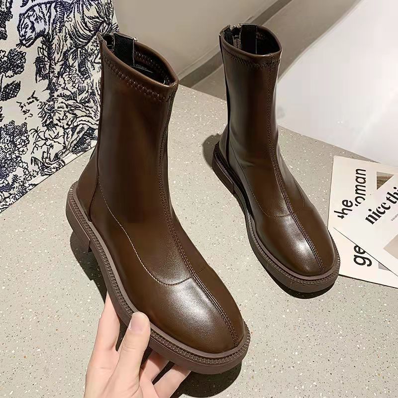 Another Feel女靴百搭秋季新款短单马丁夏英伦风薄款瘦瘦鞋潮中筒 A31棕色单里 39