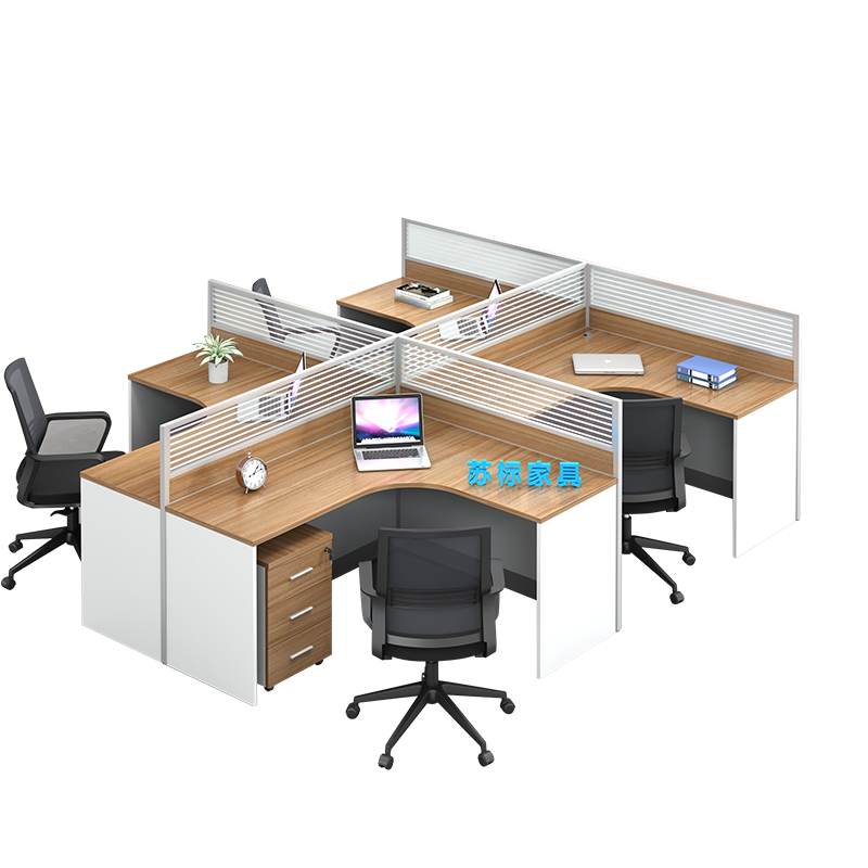苏标职员办公桌屏风工位简约隔断电脑桌员工卡位干字型4人位