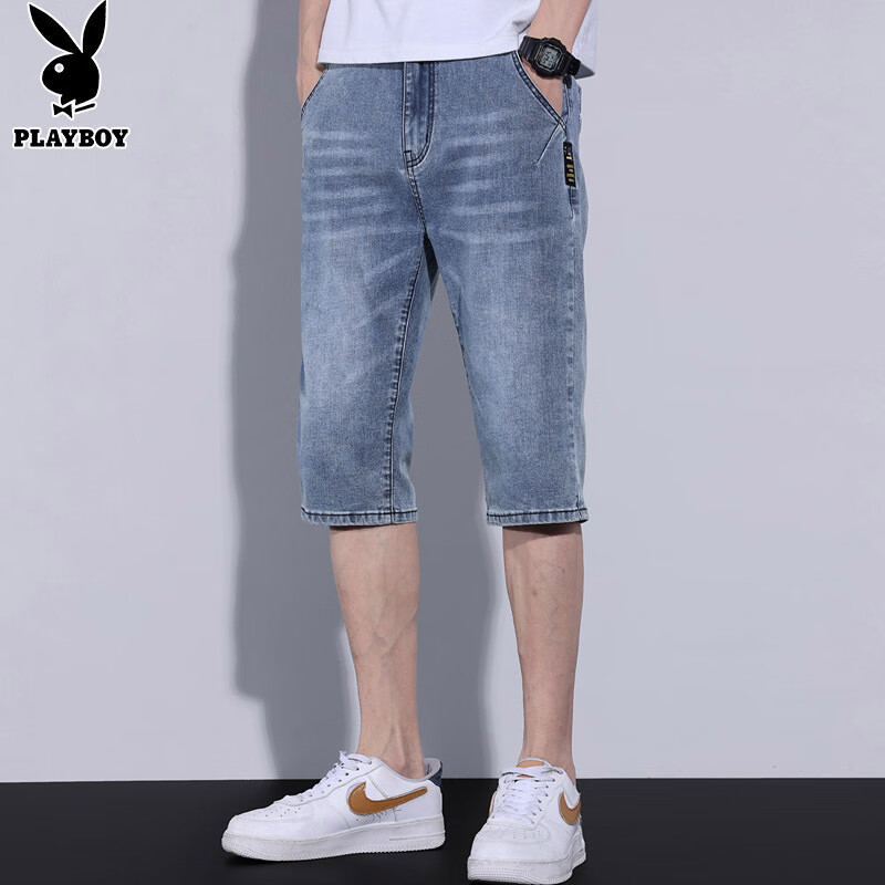 花花公子(playboy)牛仔短裤男2024夏季新款休闲男裤简约时尚裤子男
