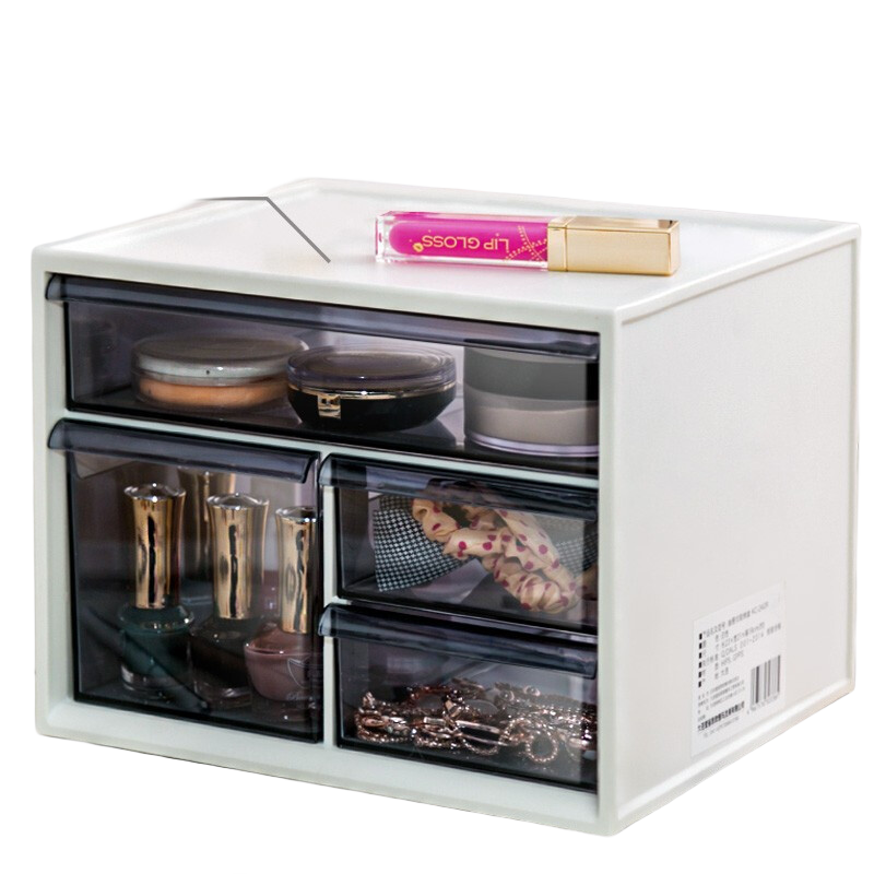 爱丽思（IRIS） 桌面收纳盒抽屉式办公室透明整理盒文具品塑料储物箱化妆收纳盒 两层 白色KC240R（23*21*19cm）