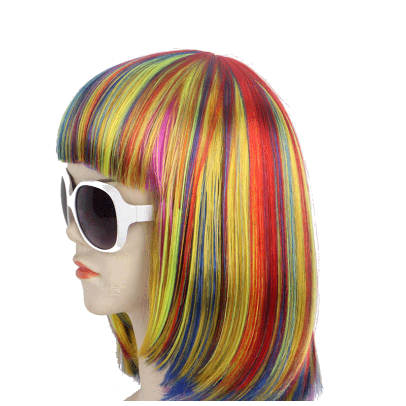 波波头假发女士欧美发型彩色齐刘海短发 本款女假发分彩色和单色 如图