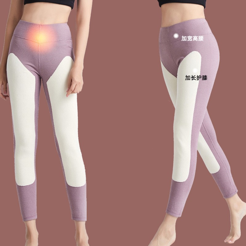 蜓秀高腰德绒秋裤女士保暖裤毛裤衬裤线裤 高腰沪膝款深紫 3XL