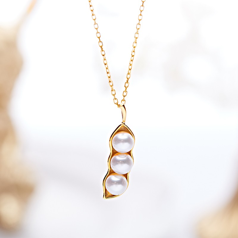 阮仕18k金设计感豆荚淡水珍珠吊坠 送礼生日礼物女 18k金-金色