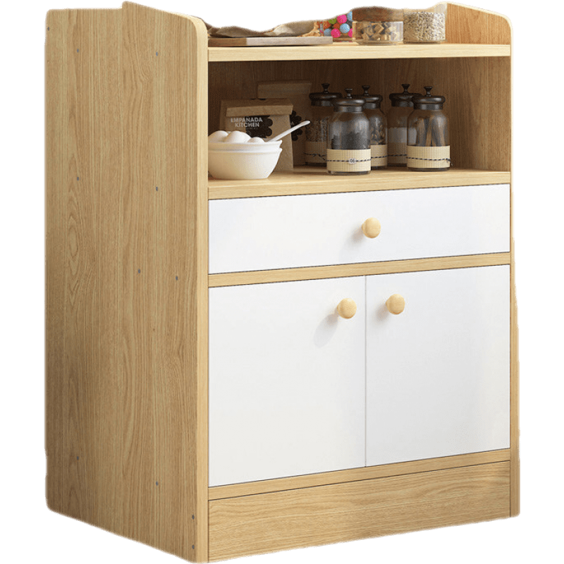 班奇盾 餐边柜靠墙柜子储物柜收纳家用简易置物柜碗柜客厅厨房茶水柜 【加高底座两门一抽】51cm原木纹色 双门
