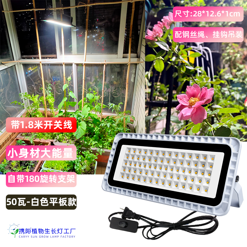 携阳植物补光灯led仿太阳全光谱 花卉室内日照盆景植物生长灯 【二代】白色50W-带2米开关线