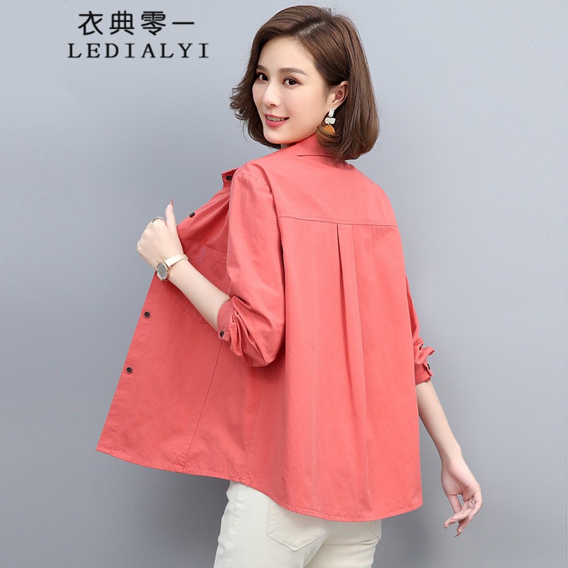 衣典零一2024春秋季女装新款高档休闲洋气通勤中年长袖衬衫女纯棉衬衣