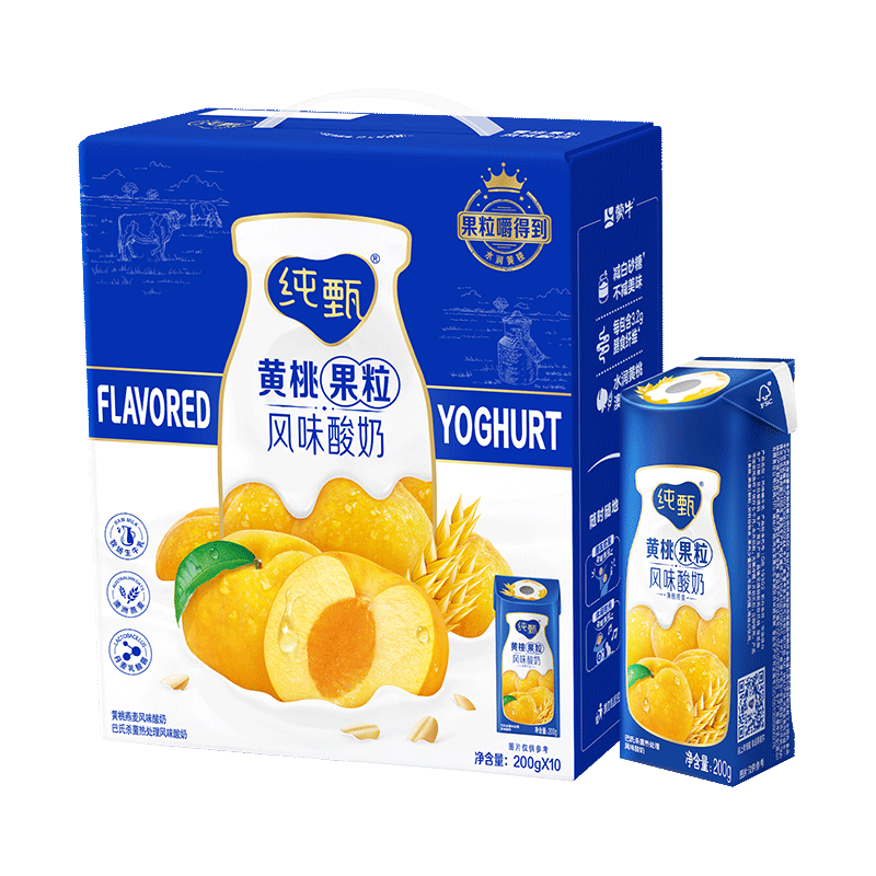 蒙牛（MENGNIU）纯甄黄桃果粒风味酸奶 200g*10盒 礼盒装 (部分地区3月产)