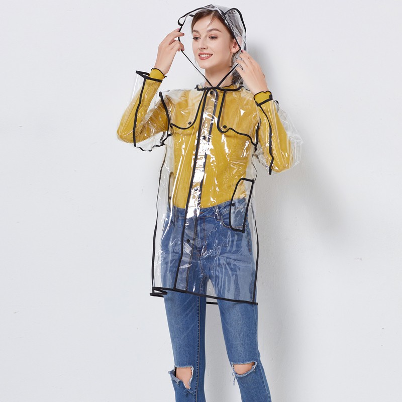 周小熙时尚新款成人男女情侣高透明包边雨衣时装雨披长款短款漂流户外