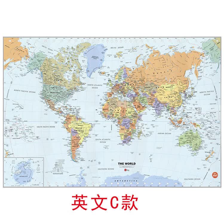 英文世界室挂画装饰画客厅书房墙画高清大幅 英文C款 107*150布地图后面没胶