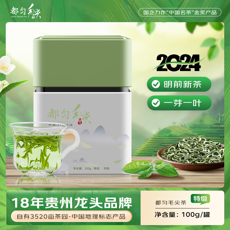 都匀毛尖茶茶叶2024年特级一芽一叶春茶高山云雾浓香型春茶绿茶毛尖茶100g装