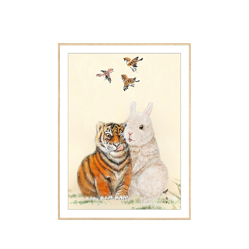 毕曦之虎抱兔挂画虎抱兔图片玄关画客厅装饰画沙发背景墙壁画卧室 虎