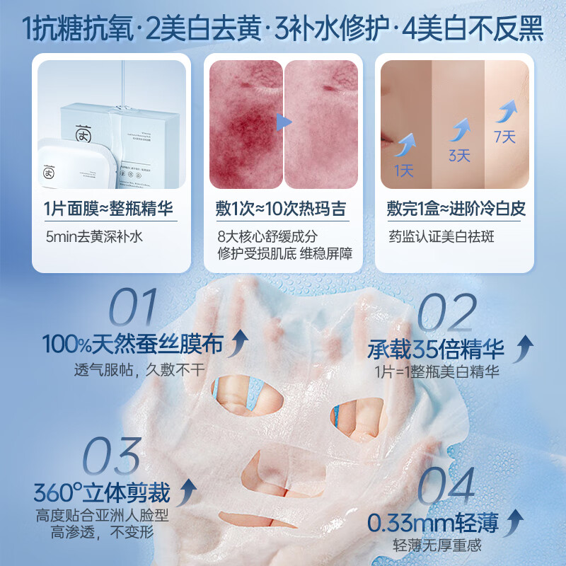 茵倩377美白面膜补水保湿淡斑去黄气提亮暗沉紧致抗皱纹抗老面膜正品 持证美白/祛斑/祛黄【30片】
