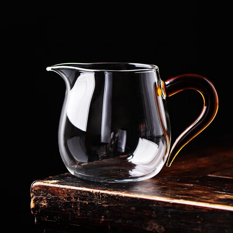 流影日式玻璃公道杯耐热家用茶海分茶器透明公杯加厚高档功夫茶具茶盅 企鹅公道杯-绿把450ml+分体式茶漏套组