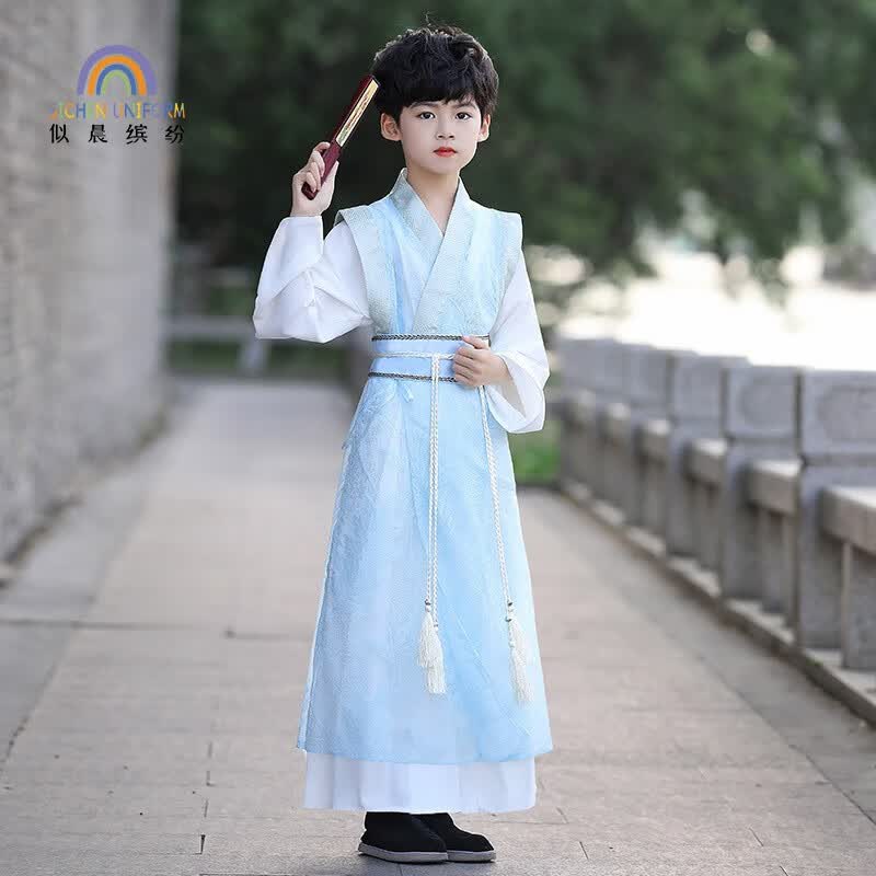 儿童古装汉服男童国学服三字经弟子规中秋节演出服书童中国风套装 蓝色 130属于什么档次？