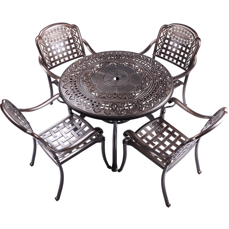 欧芳庭 户外桌椅铸铝组合三五件套 露天阳台休闲花园庭院家具室外铁艺露台 铸铝户外桌椅 如意80CM桌椅三件套