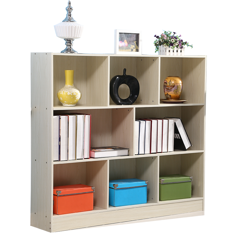 爱沐歌 书柜组合简易书架学生书房置物架层架储物柜 浅胡桃色 小款(宽80深24高105cm)