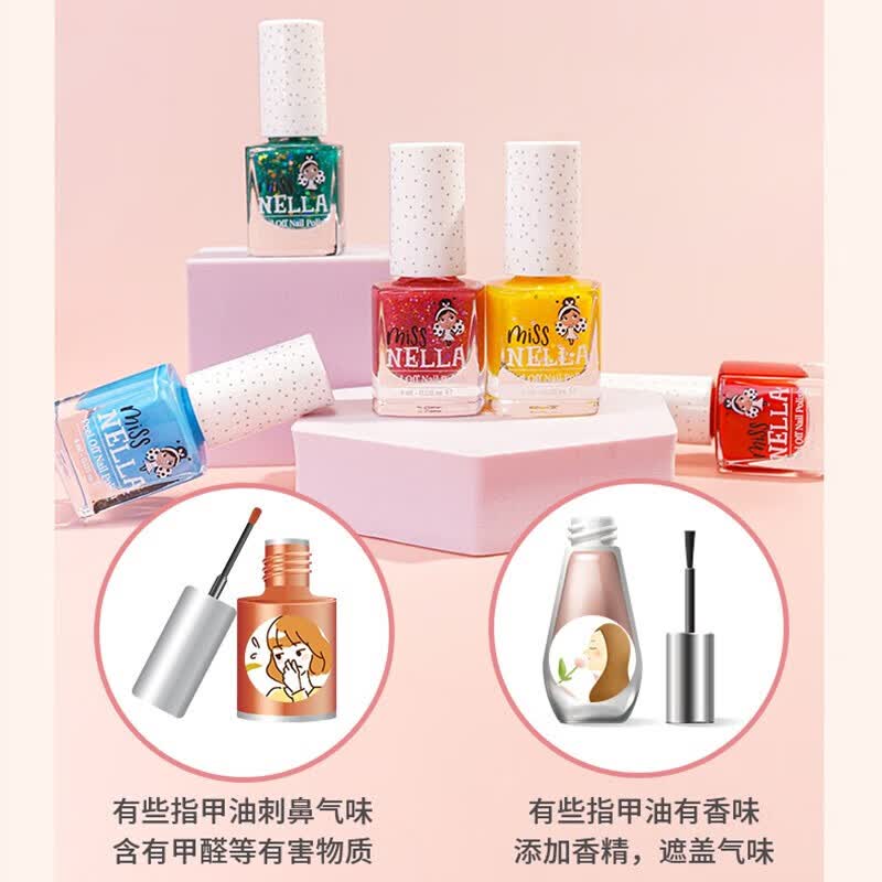 MISS NELLA儿童节礼物专用指甲油可撕拉安全无味女童生日礼物化妆美甲玩具 MN06闪闪泡泡糖紫4ml
