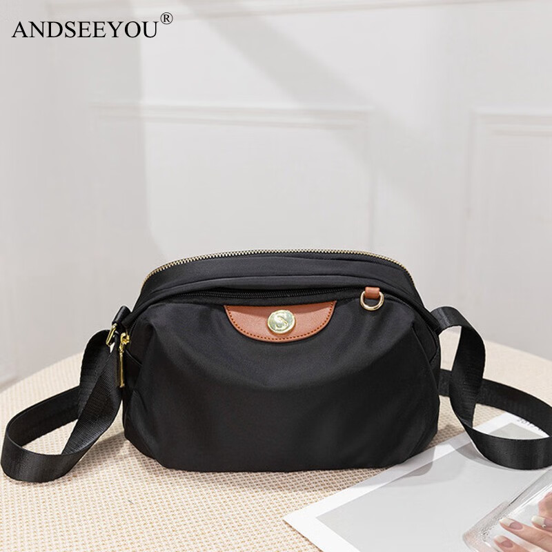ANDSEEYOU品牌 單肩包女 柔軟時(shí)尚小包質(zhì)感牛津布單肩包女百搭貝殼包斜挎包 黑色