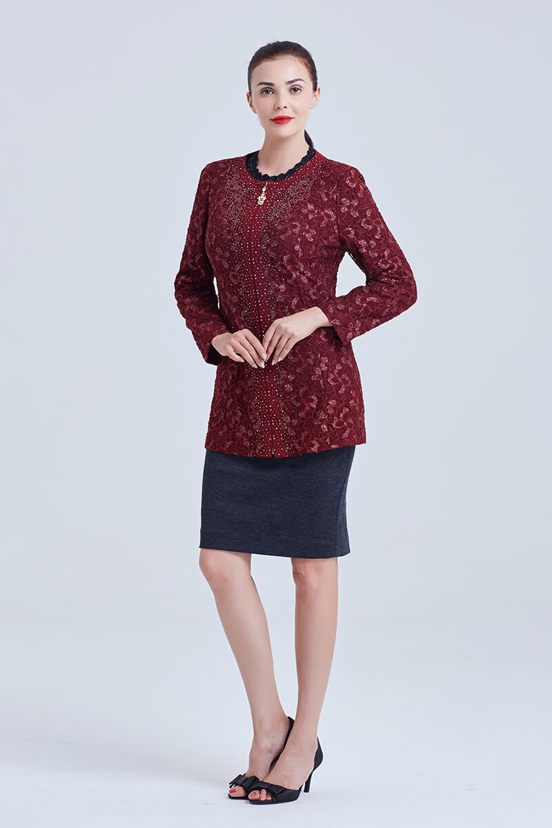 meiermei玫而美品牌时尚烫钻修身大气拼条风衣女中长款针织长袖外套