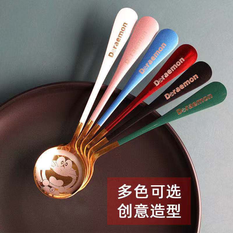 ZT艺漾不锈钢星巴家用网红精品勺创意ins韩式小勺可爱女神 叮当猫金头 4只混色装(85%)顾客选择