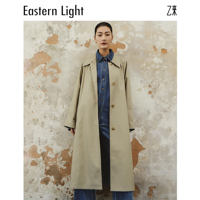 乙来（EASTERN LIGHT）BALMACAAN巴尔玛肯风衣女薄款长外套2026春秋款大衣轻奢风简约 灰卡其 L