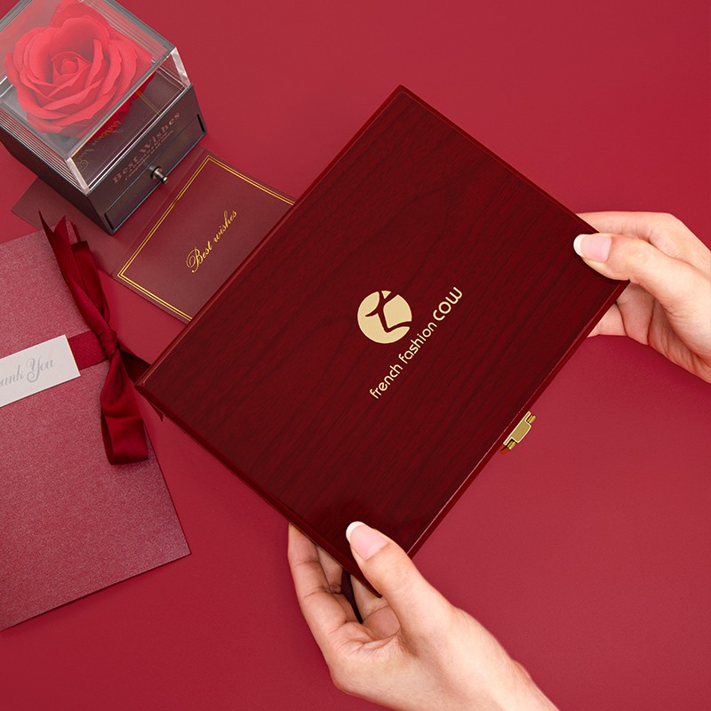 法国cow 皮带礼盒情人节包装礼品空盒子收纳盒大气实木材质送父亲爸爸