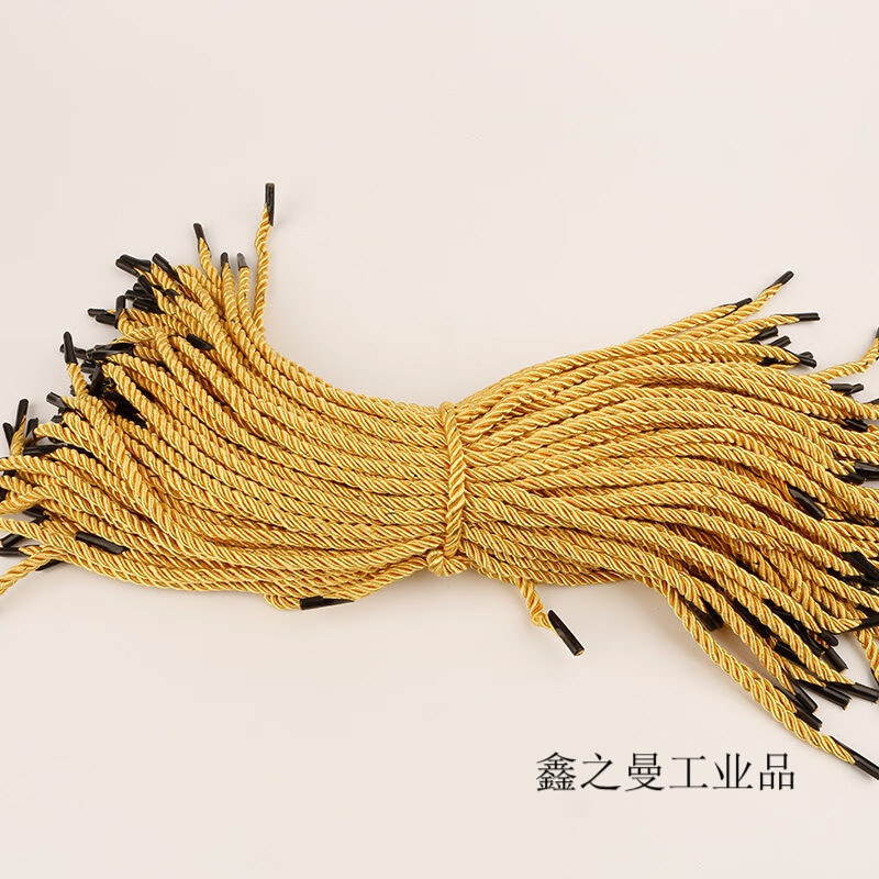 礼盒手提绳子三股绳手提袋绳子编织绳礼品袋绳拎绳包装盒袋绳 金黄色 4.5毫米粗35厘米长 100条