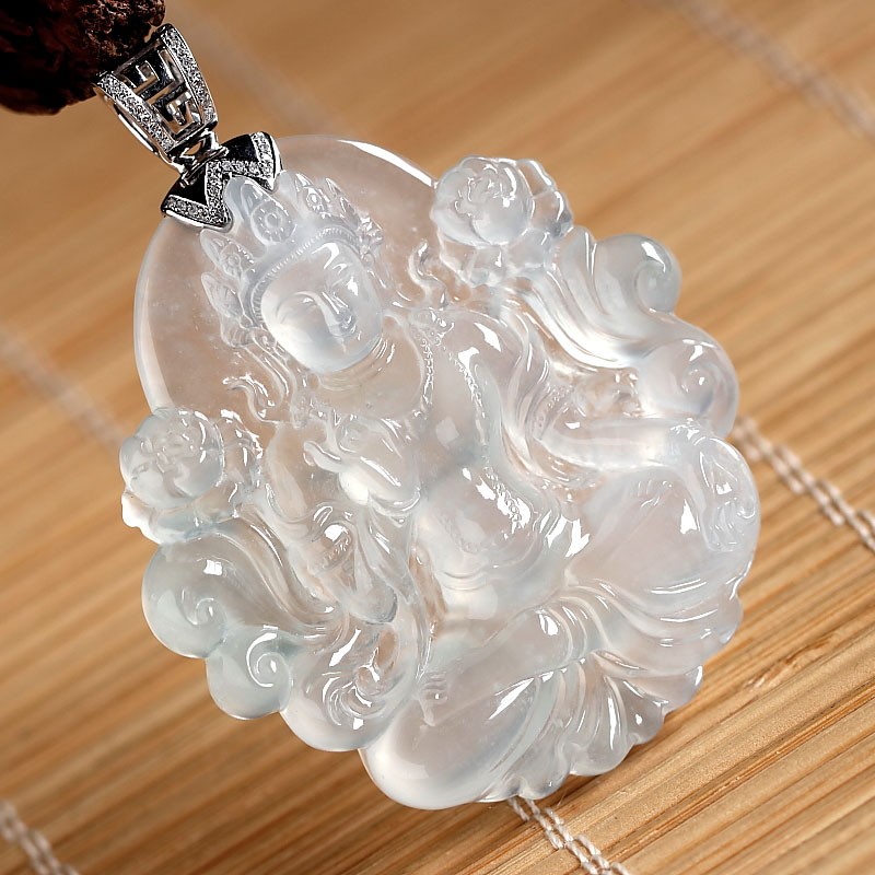 石之富缅甸天然翡翠高冰种大势至吊坠挂件27.17克