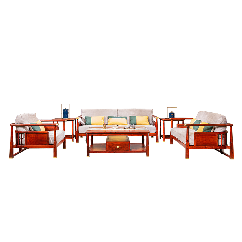 祥蕴阁红木家具 缅甸花梨(学名:大果紫檀)龙悟居9号沙发 123组合6件套沙发