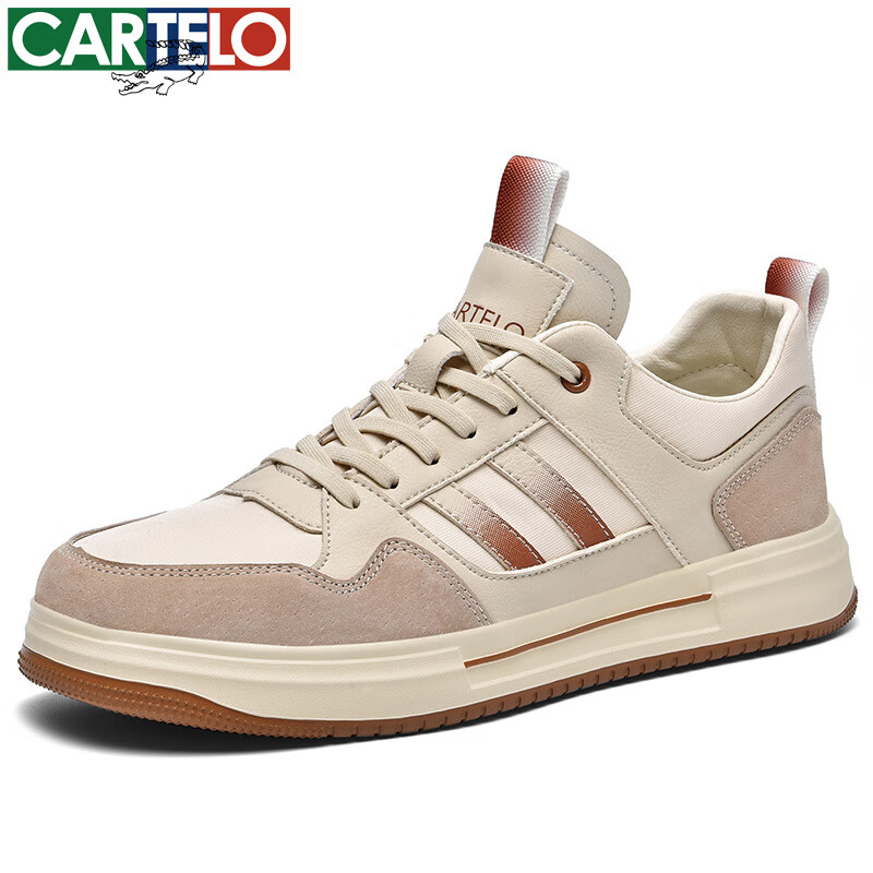 卡帝乐鳄鱼休闲鞋男鞋新款时尚潮流鞋子男士透气百搭舒适耐磨休闲运动鞋 沙色 41