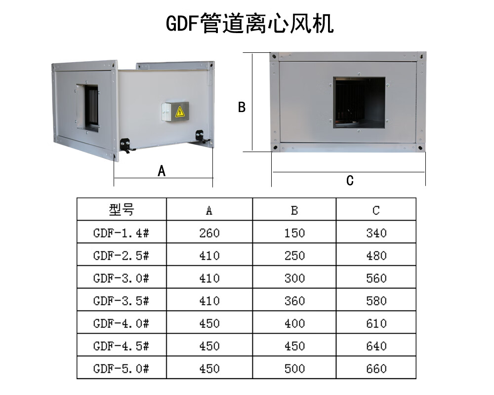 尚琛gdf矩形低噪声离心式管道风机新风机抽风管道离心风机排风机 尺寸