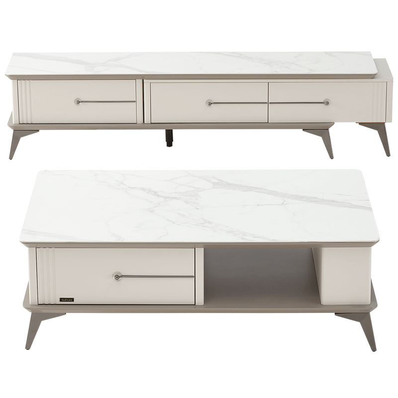 全友家居 现代简约岩板茶几大小户型客厅多功能伸缩储物电视柜组合DW1073 茶几(岩板)+电视柜(岩板)