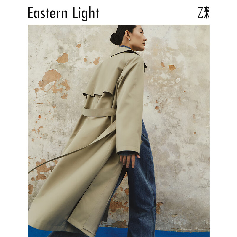 乙来（EASTERN LIGHT）BALMACAAN巴尔玛肯风衣女薄款长外套2026春秋款大衣轻奢风简约 灰卡其 L