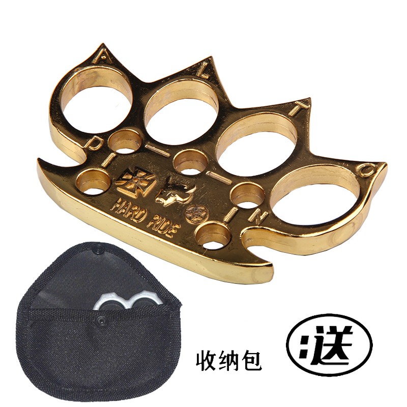天窗（Sky window） 拳扣户外指扣锌合金不锈钢铁拳头铁四指指虎防狼自卫应急破窗器求生锤工具 牛头金色（+腰包）