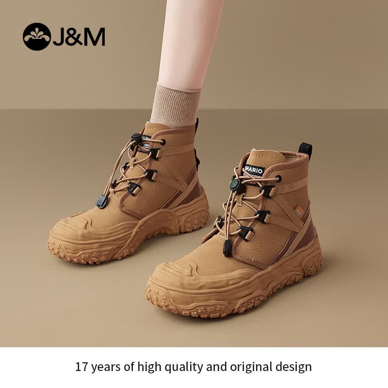 快乐玛丽（J&amp;M）董璇同款马丁靴女2025秋季新款户外登山靴英伦风厚底大黄靴短靴女 驼色 37 235mm
