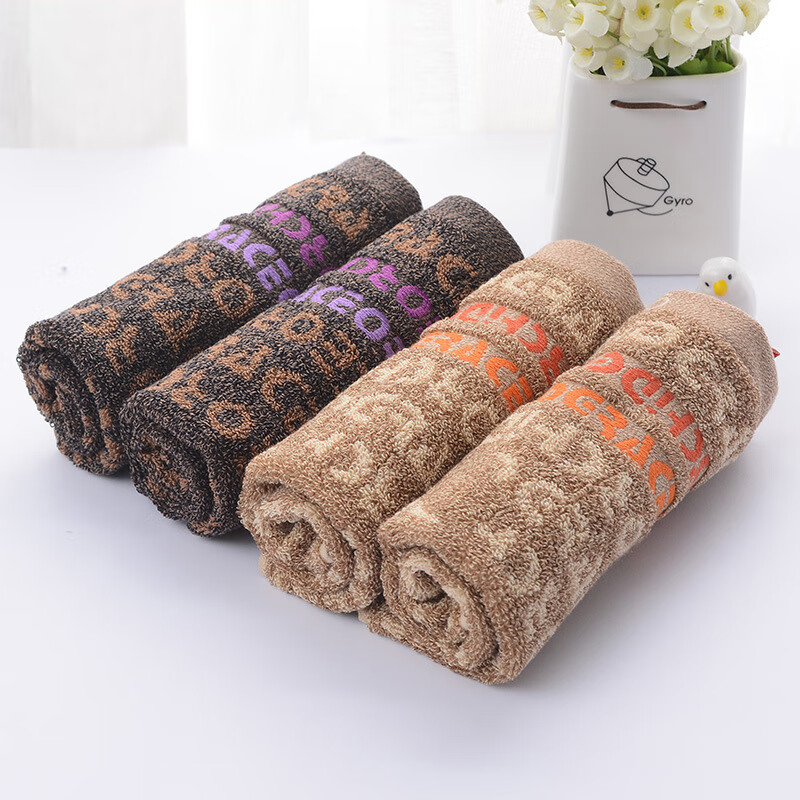 洁丽雅纯棉毛巾2条全棉方巾小洗脸巾柔软吸水男女家用擦手巾含挂绳深色 【浅棕1深棕1】 2条 52g