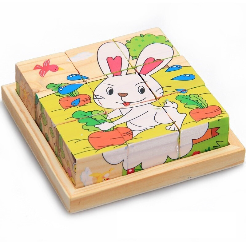 梦不落 六面体拼图 简单儿童木块拼图立体积木3d早教制作拼接减压木头